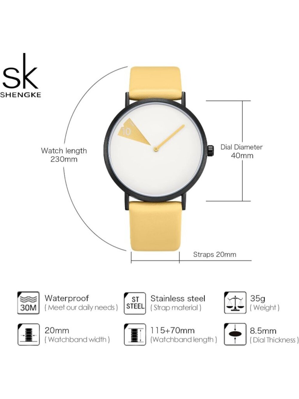 Women's Yellow White Creative Ultra-Thin Strap Fashion Quartz Minimalist Watch - Picture 7 of 7